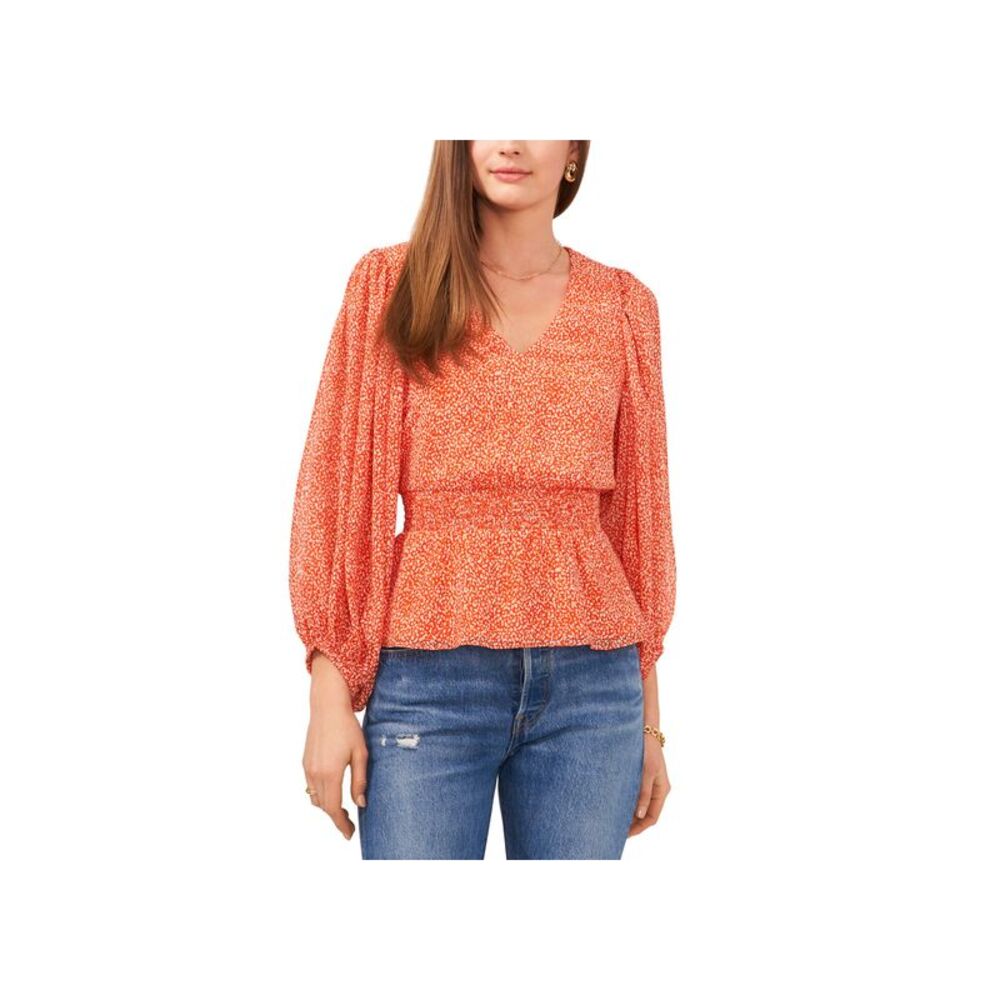 Sam Jess V Neck Floral Print Smocked Peplum Top